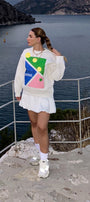 Unisex Oversize Sweatshirt Match Point baskılı Beyaz – Bisiklet yaka, 3 iplik şardonlu polar
