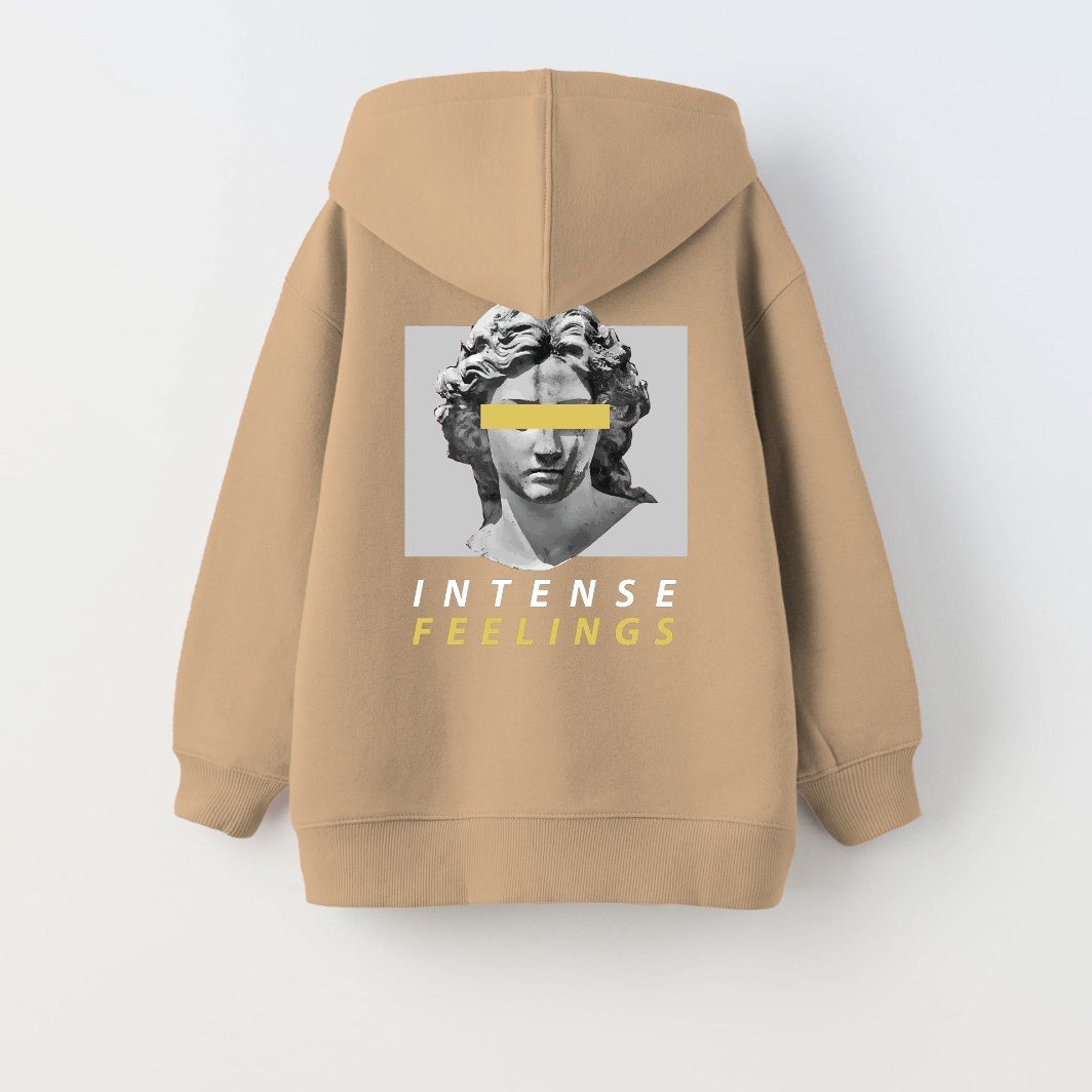 Kapüşonlu İçi Polar Intense Feelings Baskılı Bej Unisex Çocuk Hoodie Sweatshirt