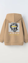 Kapüşonlu İçi Polar Intense Feelings Baskılı Bej Unisex Çocuk Hoodie Sweatshirt