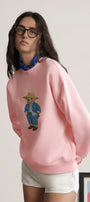 Kadın Oversize Sweatshirt Ranch Bear Baskılı Pembe – Bisiklet Yaka, 3 İplik Şardonlu Polar