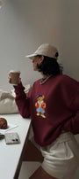 Kadın Oversize Sweatshirt Campus Bear Baskılı Bordo – Bisiklet Yaka, 3 İplik Şardonlu Polar