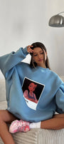 Kadın Oversize Sweat  – 3 İplik Şardonlu Polar, Bisiklet Yaka, Pantone – Prenses Baskılı