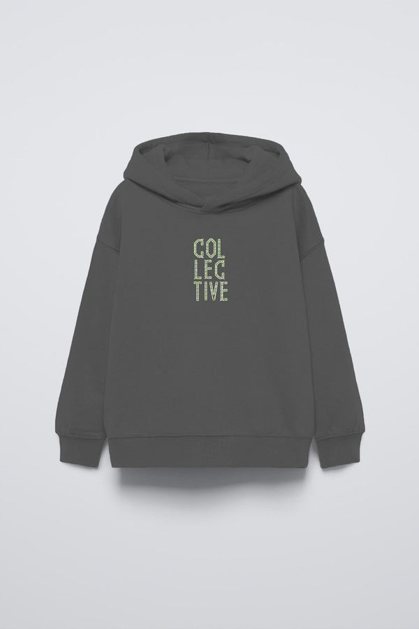 Füme Kapüşonlu Collective Yazılı Arka Fly Kn It Yazılı Oversize Çocuk Sweatshirt