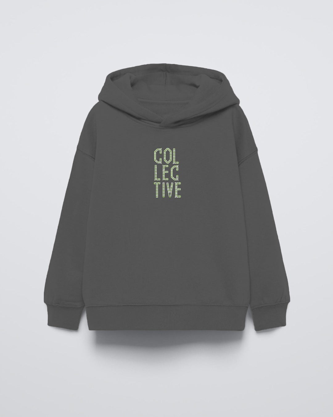 Füme Kapüşonlu Collective Yazılı Arka Fly Kn It Yazılı Oversize Çocuk Sweatshirt