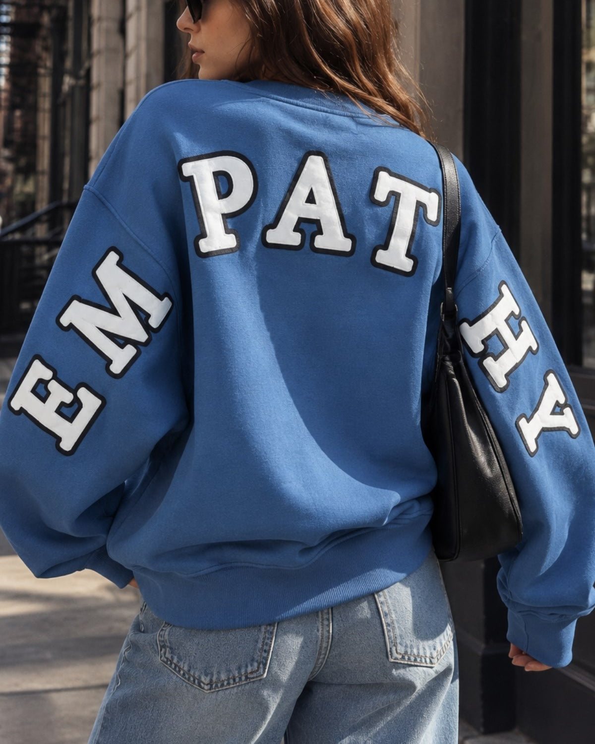 Kadın Oversize Sweatshirt Empathy 3D Baskılı Marine – Bisiklet Yaka, 3 İplik Şardonlu Polar