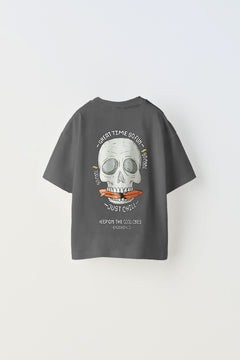 Great Time So Fun Yazılı Kuru Kafa Tasarım Baskılı Füme Çocuk T-Shirt