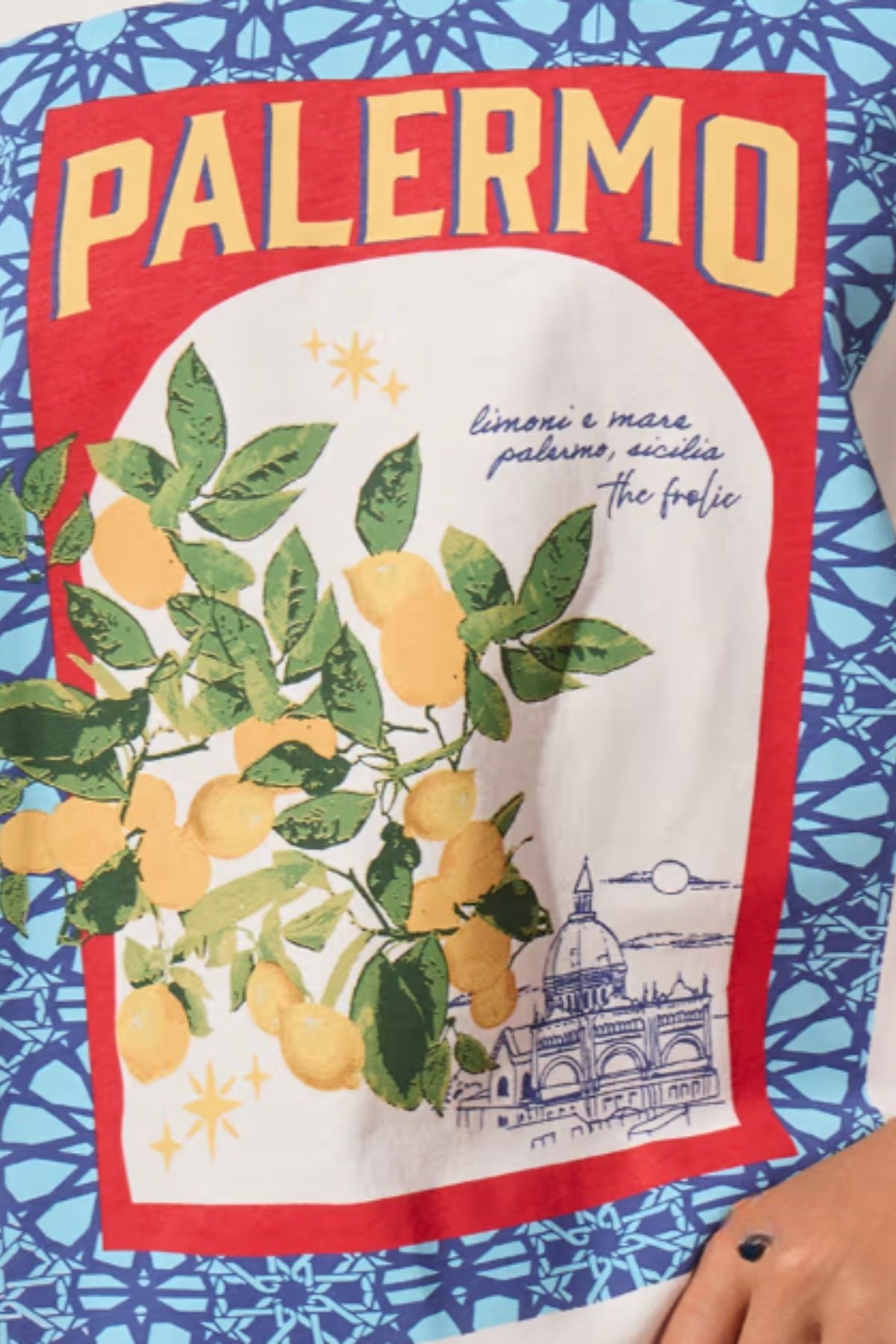 Kadın Oversize Tişört Palermo Lemon Baskılı Beyaz – Bisiklet Yaka, Rahat Kalıp, %100 Pamuk