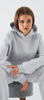 Oversize Unisex Sweatshirt Hoodie Gri – Kapüşonlu, 3 İplik Şardonlu Polar, Kanguru Cepli, Basic