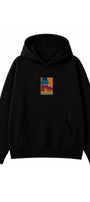 Kadın Oversize Hoodie Seventies Party Baskılı Siyah - Kapüşonlu, Kanguru Cepli, 3 İplik Polar