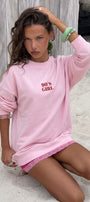 Kadın Oversize Sweatshirt 90’s Girl Baskılı Pembe – Bisiklet Yaka, 3 İplik Şardonlu Polar