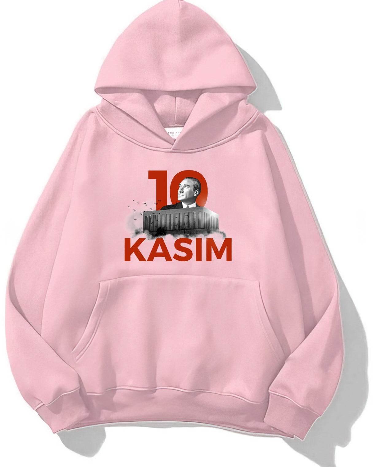 Kapüşonlu İçi Polar Kemal Atatürk 10 Kasım Baskılı Pembe Unisex Hoodie Sweatshirt
