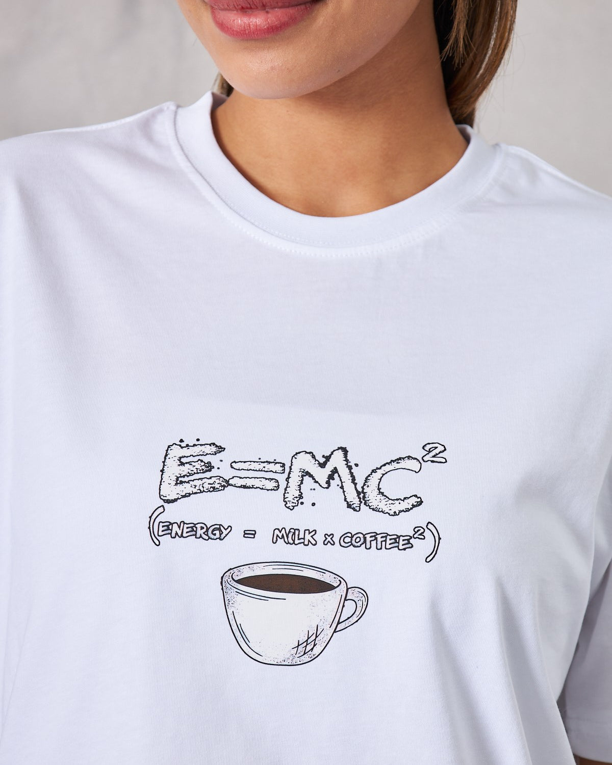 E=mc2 Coffee Milk Energy Kahve Tasarım Baskılı Beyaz Kadın T-shirt