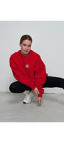 Kırmızı Unisex Loewe Yüksek Baskı Bisiklet Yaka Oversize Sweatshirt