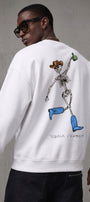 Erkek Oversize Sweatshirt Western Spirit Baskılı Beyaz – Bisiklet Yaka, 3 İplik Şardonlu Polar