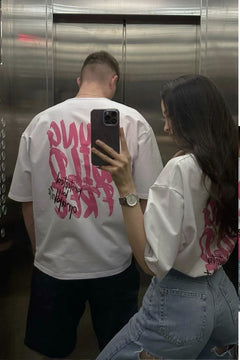 Unisex Oversize Tişört Young Wild Free Baskılı Beyaz – Sevgililer Günü, Couple, Hediye, %100 Pamuk