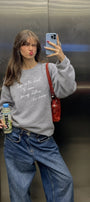 Kadın Relaxed Fit Sweatshirt Life Is Too Short Baskılı Gri Melanj – Bisiklet Yaka, 3 İplik Şardonsuz
