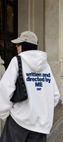 Kadın Oversize Hoodie Written & Directed Baskılı Beyaz – Kapüşonlu, Sırt Baskılı, 3 İplik