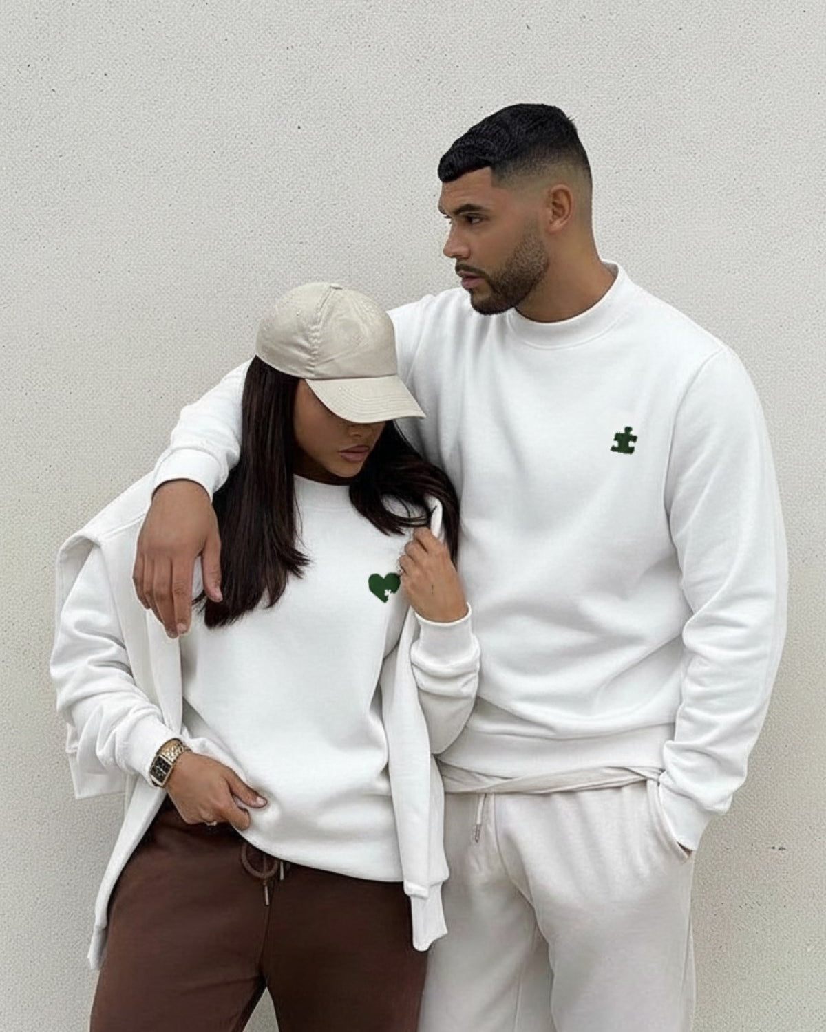 Erkek Oversize Sweatshirt Puzzle Baskılı Beyaz – Bisiklet Yaka, Sevgilergünü, Couple, Hediye