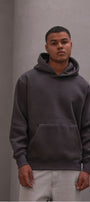 Erkek Oversize Sweatshirt Hoodie CHMP Yazlı Baskılı Füme – Kapüşonlu, 3 İplik Polar, Kanguru Cepli