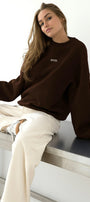 Kadın Oversize Sweatshirt AMORE Kahverengi – Bisiklet Yaka, 3 İplik Şardounlu Polar