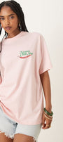 Pembe Oversize Kadın Tişört – Nonna’s Chilli Stop Baskılı Yazlık Rahat Model