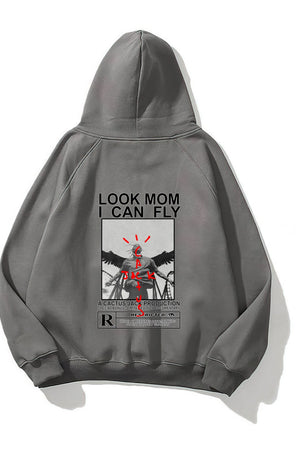 Kapüşonlu İçi Polar Look Mom I Can Fly Baskılı Unisex Füme Oversize Hoodie Sweatshirt