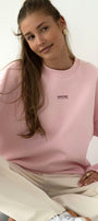 Kadın Oversize Sweatshirt AMORE Pembe – Bisiklet Yaka, 3 İplik Şardounlu Polar