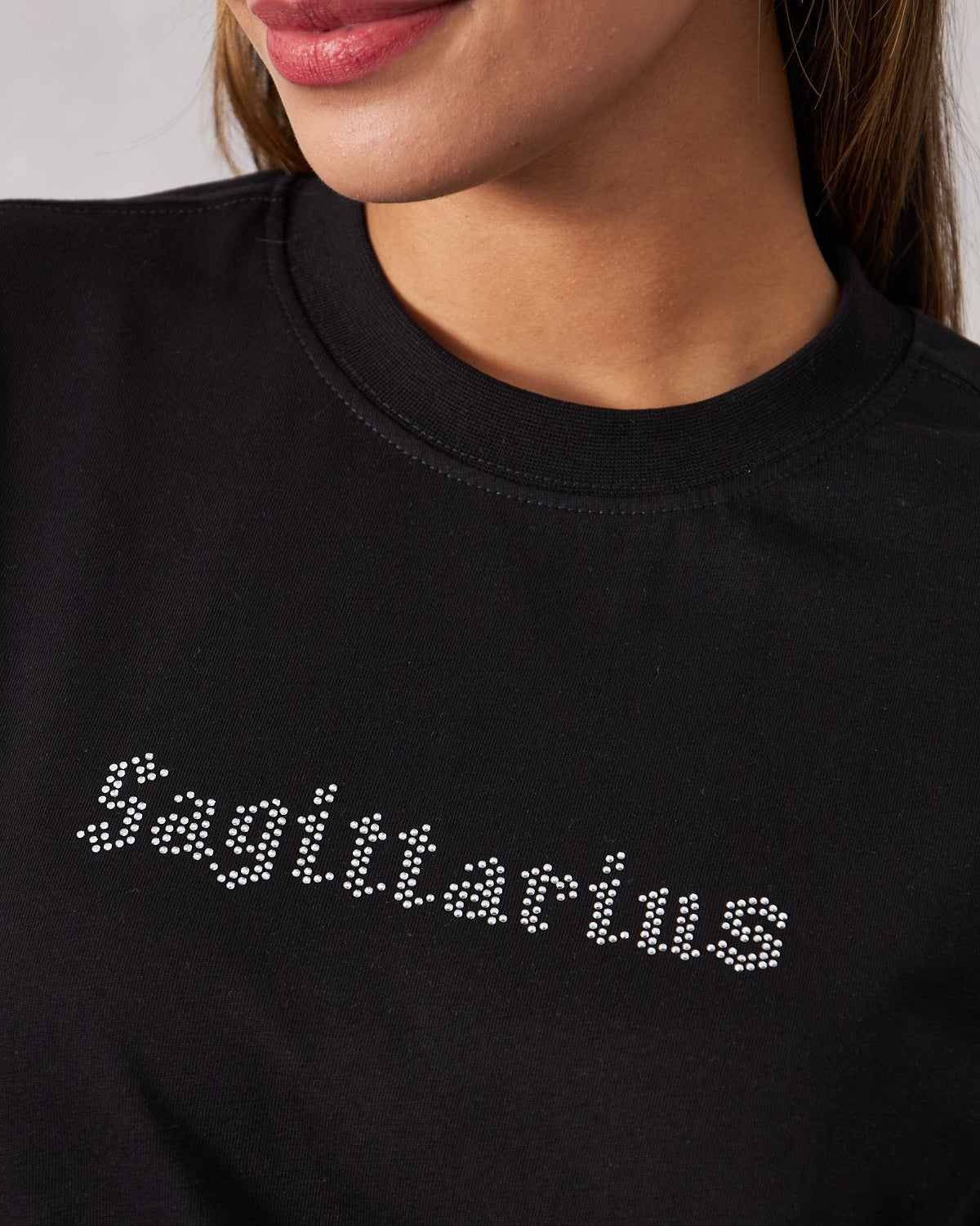 Sagittarius Yazılı Taş Baskılı Siyah Kadın T-Shirt