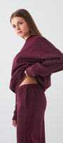 Unisex Oversize Sweatshirt Basic Bordo – Bisiklet Yaka, 3 İplik Şardonlu Polar