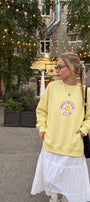Kadın Oversize Sweatshirt Elbise Bad Club Baskılı Sarı – Bisiklet Yaka, 3 İplik Şardonlu Polar