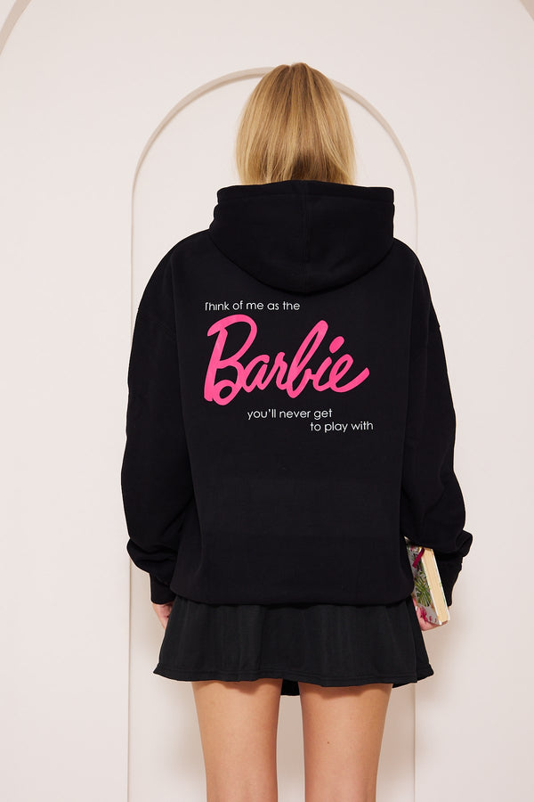 Kapüşonlu İçi Polar Think Of Barbie Baskılı Siyah Unisex Hoodie Sweatshirt