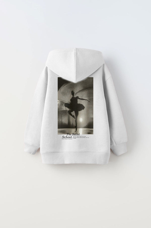 Kapüşonlu İçi Polar The Ballet School Baskılı Beyaz Unisex Çocuk Sweatshirt