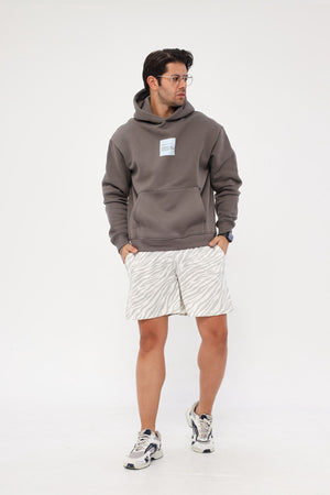 Kapüşonlu İçi Polar Syzygy Yazı Baskılı Füme Oversize Hoodie Sweatshirt