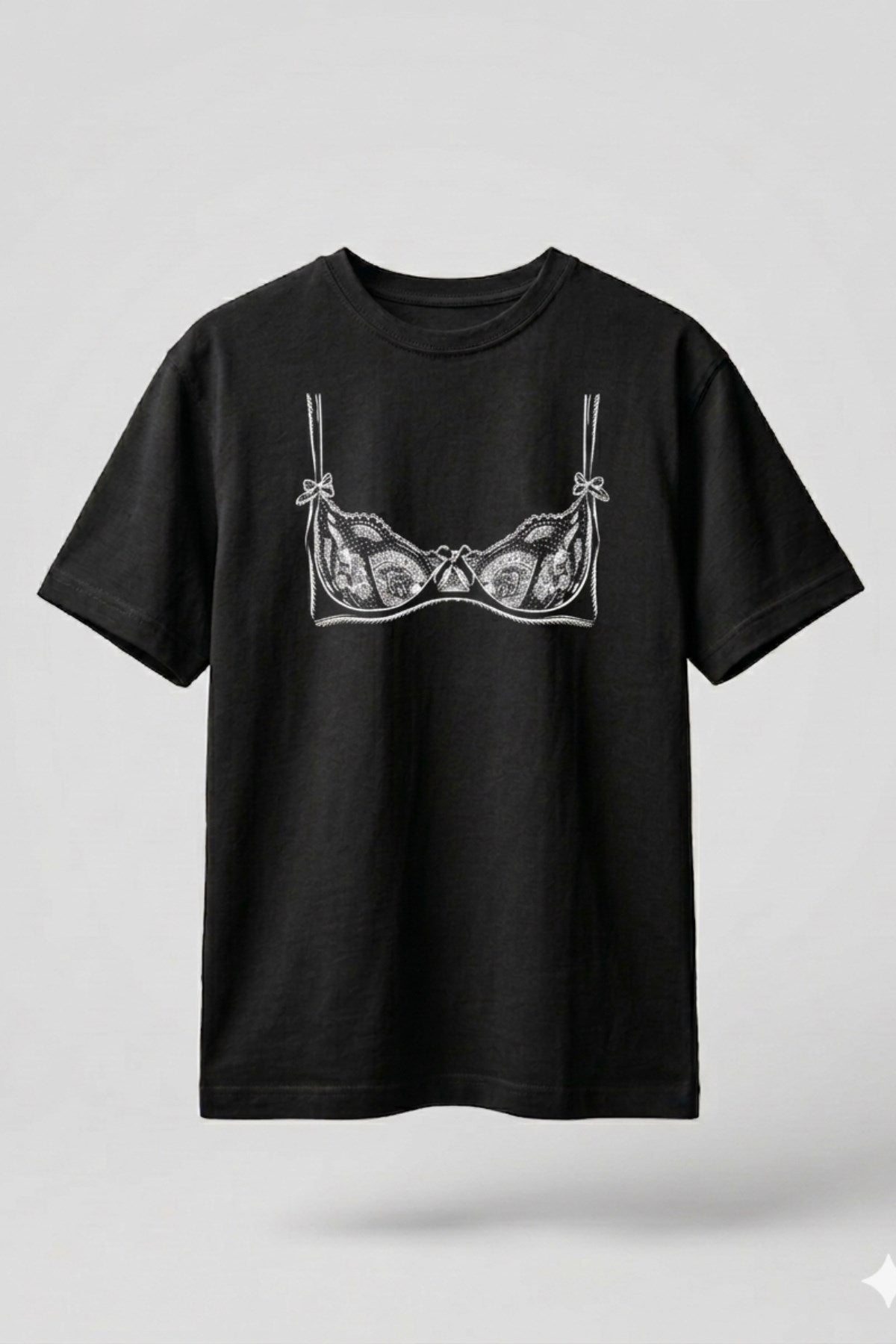 Kadın Double Oversize Lingerie Sketch Blue Baskılı Siyah – Bisiklet Yaka, Rahat Kalıp, %100 Pamuk