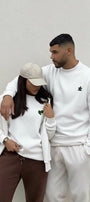 Unisex Oversize Sweatshirt Puzzle Heart Baskılı Beyaz – Bisiklet Yaka, Sevgilergünü, Couple, Hediye
