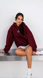 Bordo Unisex Yüksek Baskılı Kapüşonlu Kanguru Cepli Oversize Hoodie