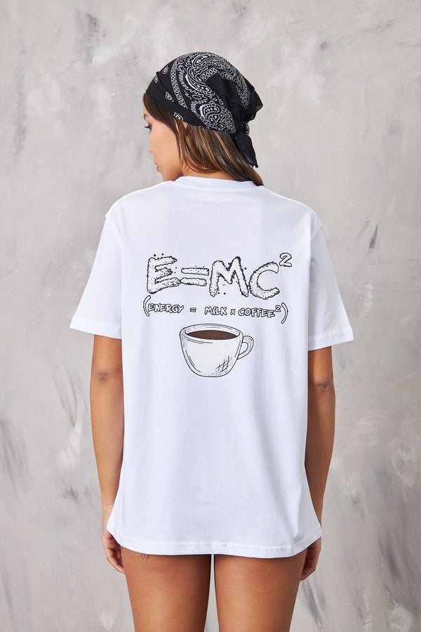 E=mc2 Coffee Milk Energy Kahve Tasarım Baskılı Beyaz Kadın T-shirt