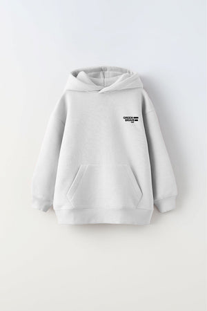 Kapüşonlu İçi Polar Great View Yazı Baskılı Beyaz Unisex Çocuk Hoodie Sweatshirt