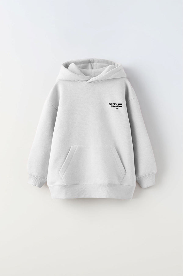 Kapüşonlu İçi Polar Great View Yazı Baskılı Beyaz Unisex Çocuk Hoodie Sweatshirt