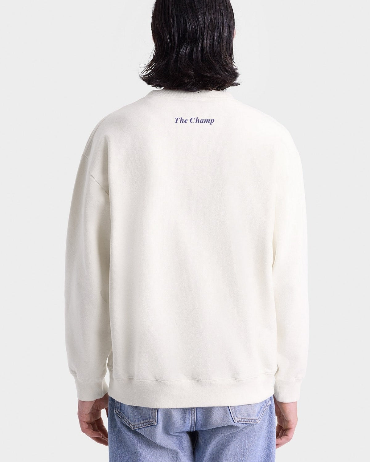 Unisex Ekru Sweatshirt – The Champ Armalı, Bisiklet Yaka, Şehir ve Üniversite Tarzı