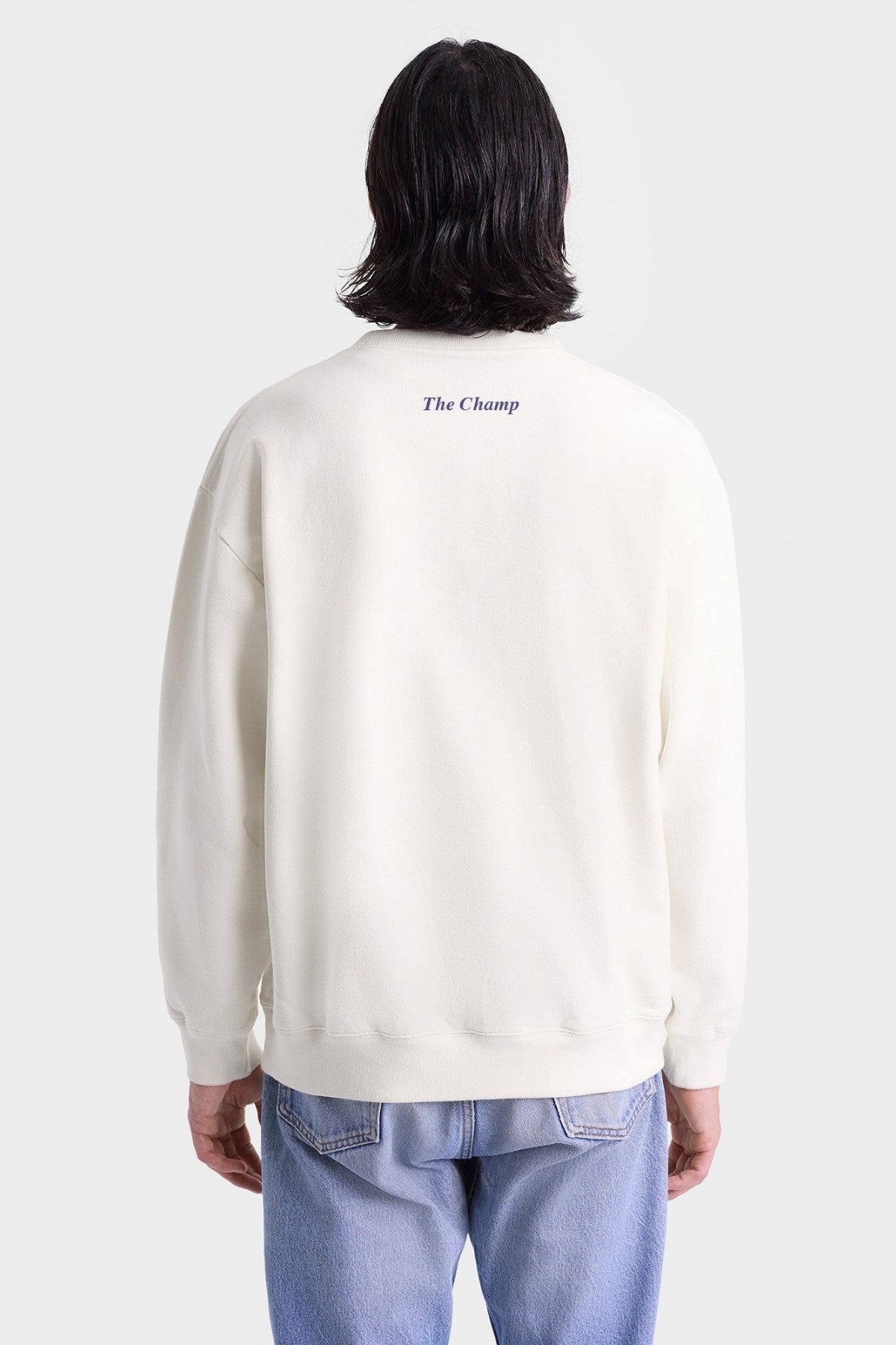 Unisex Ekru Sweatshirt – The Champ Armalı, Bisiklet Yaka, Şehir ve Üniversite Tarzı