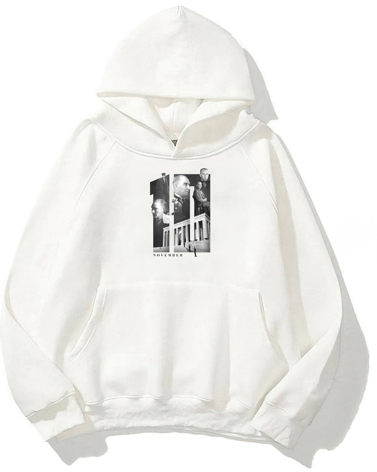 Kapüşonlu İçi Polar Kemal Atatürk 10 Kasım Baskılı Beyaz Unisex Hoodie Sweatshirt