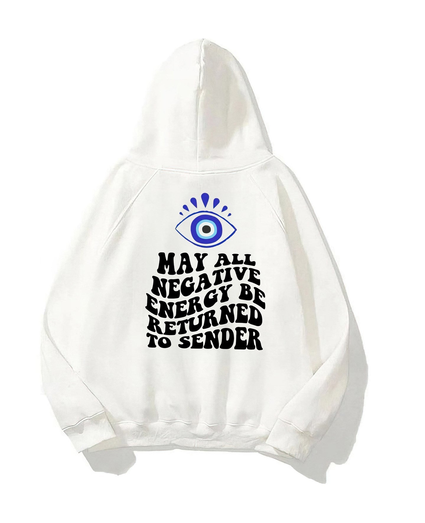 Kapüşonlu İçi Polar Kirpikli Nazar Boncuğu Baskılı Beyaz Unisex Sweatshirt