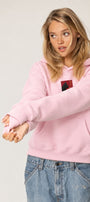 Kadın Oversize Hoodie Noir Cat Baskılı Pembe – Kapüşonlu, Kanguru Cepli, 3 İplik Şardonlu Polar