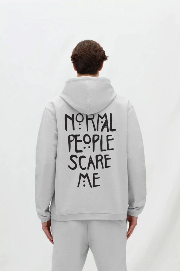 Kapüşonlu İçi Polar Normal People Scare Me Baskılı Beyaz Unisex Hoodie Sweatshirt