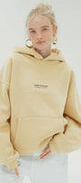 Kadın Oversize Sweatshirt Hoodie CHMP SUDIOS Sarı – Kapüşonlu, 3 İplik , Kanguru Cepli
