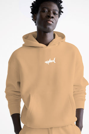 Kapüşonlu İçi Polar Shark Baskılı Bej Oversize Hoodie Sweatshirt