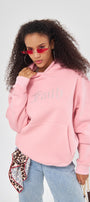 Faith Yazılı Taş Baskılı Kapüşonlu İçi Polar Oversize Pembe Sweatshirt