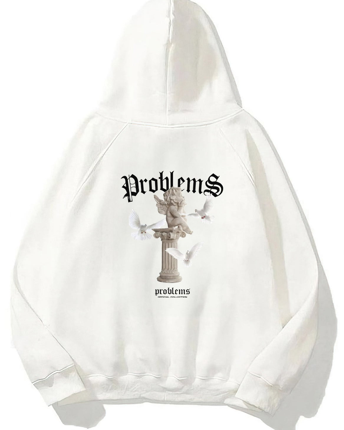 Kapüşonlu İçi Polar Problems Yazılı Heykel Baskılı Beyaz Unisex Hoodie Sweatshirt