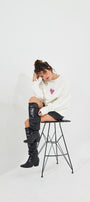 Beyaz Bisiklet Yaka Kadın No Fear Ön ve Baskılı Oversize Sweatshirt